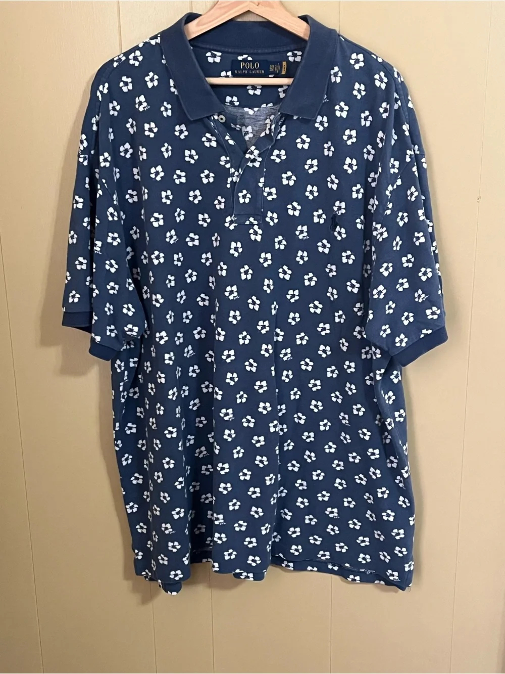 Polo Ralph Lauren 2XB Navy Polo with White Floral Print Faded See All Pics
